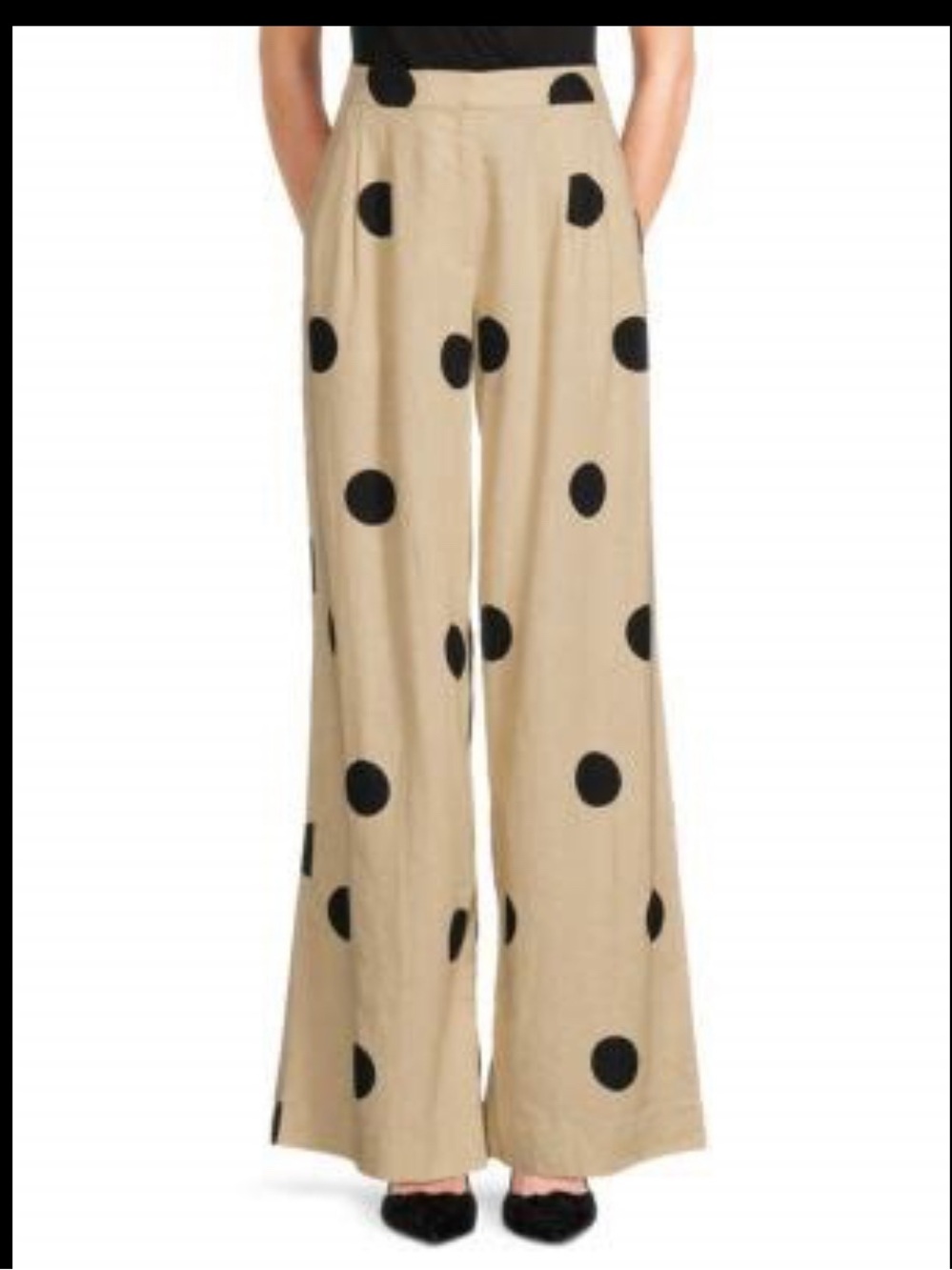 Tanya Taylor Beige Wide-Leg Pants with Black Polka Dots - Picture 2 of 9